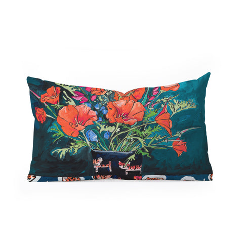 Lara Lee Meintjes California Summer Bouquet Oranges and Lily Blossoms in Blue and White Urn Oblong Throw Pillow