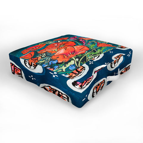 Lara Lee Meintjes California Summer Bouquet Oranges and Lily Blossoms in Blue and White Urn Outdoor Floor Cushion