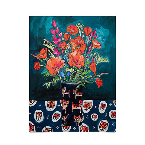 Lara Lee Meintjes California Summer Bouquet Oranges and Lily Blossoms in Blue and White Urn Poster