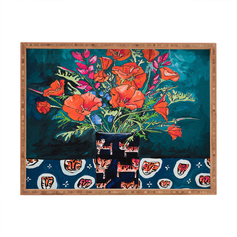 Lara Lee Meintjes California Summer Bouquet Oranges and Lily Blossoms in Blue and White Urn Rectangular Tray