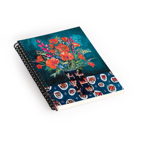 Lara Lee Meintjes California Summer Bouquet Oranges and Lily Blossoms in Blue and White Urn Spiral Notebook