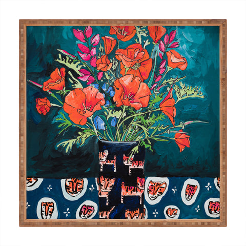 Lara Lee Meintjes California Summer Bouquet Oranges and Lily Blossoms in Blue and White Urn Square Tray