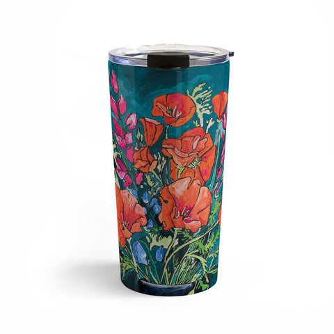 Lara Lee Meintjes California Summer Bouquet Oranges and Lily Blossoms in Blue and White Urn Travel Mug