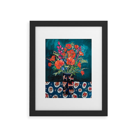 Lara Lee Meintjes California Summer Bouquet Oranges and Lily Blossoms in Blue and White Urn Framed Art Print
