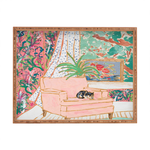 Lara Lee Meintjes Catnap Tuxedo Cat Napping in Chair by the Window Rectangular Tray