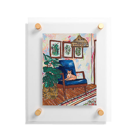 Lara Lee Meintjes Ginger Cat in Peacock Chair with Indoor Jungle of House Plants Interior Painting Floating Acrylic Print