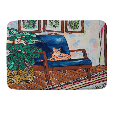 Lara Lee Meintjes Ginger Cat in Peacock Chair with Indoor Jungle of House Plants Interior Painting Memory Foam Bath Mat