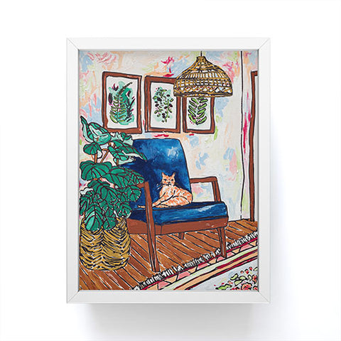 Lara Lee Meintjes Ginger Cat in Peacock Chair with Indoor Jungle of House Plants Interior Painting Framed Mini Art Print