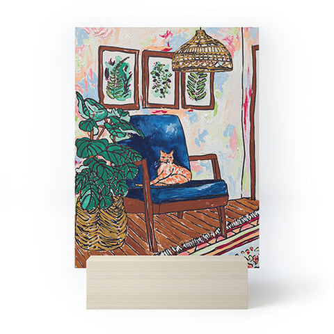 Lara Lee Meintjes Ginger Cat in Peacock Chair with Indoor Jungle of House Plants Interior Painting Mini Art Print