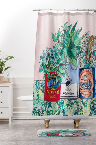 Lara Lee Meintjes Jungle Botanical in Colorful Cans on Pink Still Life Shower Curtain And Mat