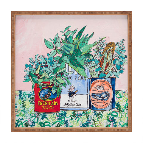 Lara Lee Meintjes Jungle Botanical in Colorful Cans on Pink Still Life Square Tray