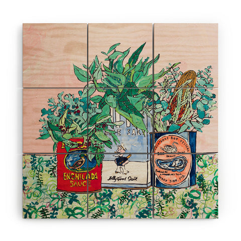 Lara Lee Meintjes Jungle Botanical in Colorful Cans on Pink Still Life Wood Wall Mural
