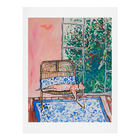 Lara Lee Meintjes Napping Ginger Cat in Pink Jungle Garden Room Art Print