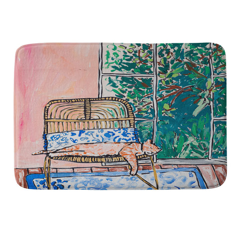 Lara Lee Meintjes Napping Ginger Cat in Pink Jungle Garden Room Memory Foam Bath Mat