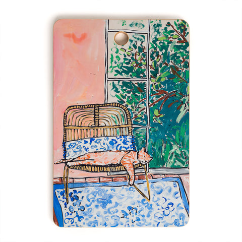 Lara Lee Meintjes Napping Ginger Cat in Pink Jungle Garden Room Cutting Board Rectangle
