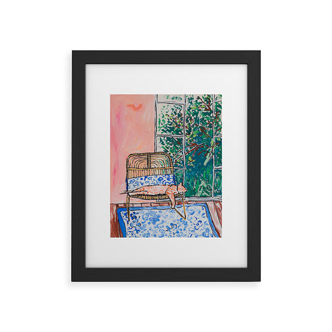 Lara Lee Meintjes Napping Ginger Cat in Pink Jungle Garden Room Framed Art Print