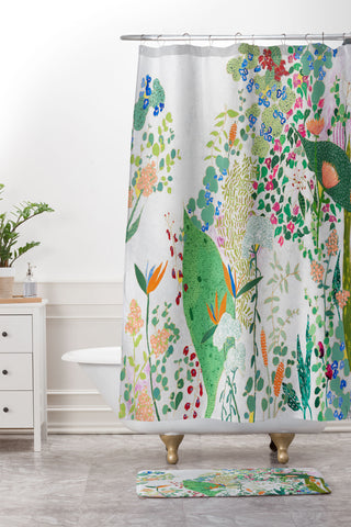 Lara Lee Meintjes Painterly Floral Jungle Shower Curtain And Mat