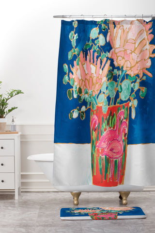 Lara Lee Meintjes Protea in Enamel Flamingo Tumbler Painting Shower Curtain And Mat