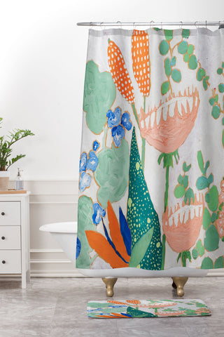 Lara Lee Meintjes Proteas and Birds of Paradise Painting Shower Curtain And Mat
