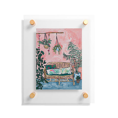 Lara Lee Meintjes Rattan Bench in Painterly Pink Jungle Room Floating Acrylic Print