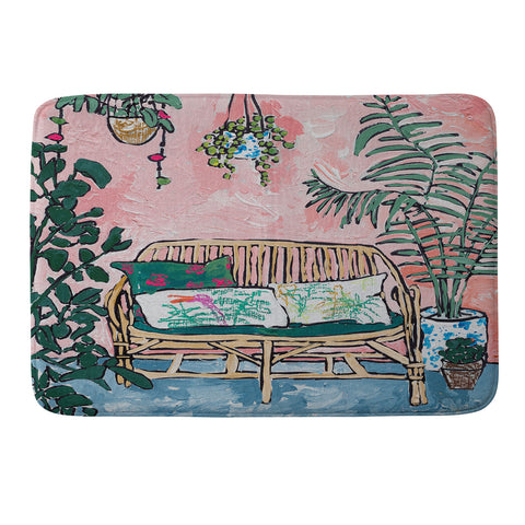 Lara Lee Meintjes Rattan Bench in Painterly Pink Jungle Room Memory Foam Bath Mat
