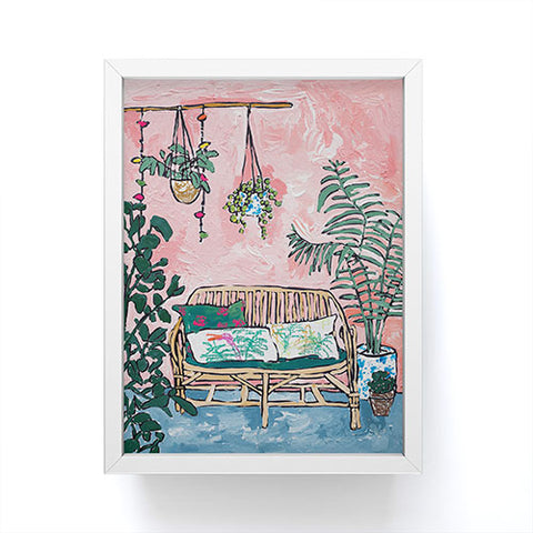 Lara Lee Meintjes Rattan Bench in Painterly Pink Jungle Room Framed Mini Art Print
