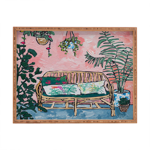 Lara Lee Meintjes Rattan Bench in Painterly Pink Jungle Room Rectangular Tray
