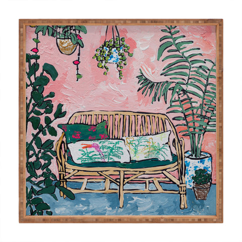 Lara Lee Meintjes Rattan Bench in Painterly Pink Jungle Room Square Tray