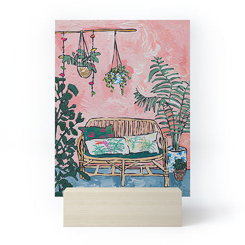 Lara Lee Meintjes Rattan Bench in Painterly Pink Jungle Room Mini Art Print