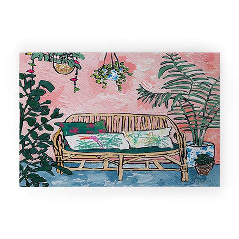 Lara Lee Meintjes Rattan Bench in Painterly Pink Jungle Room Welcome Mat