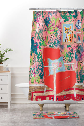 Lara Lee Meintjes Red Chair Shower Curtain And Mat