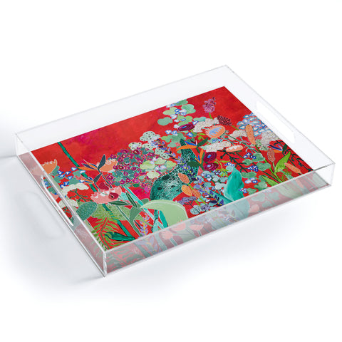 Lara Lee Meintjes Red Floral Jungle Acrylic Tray