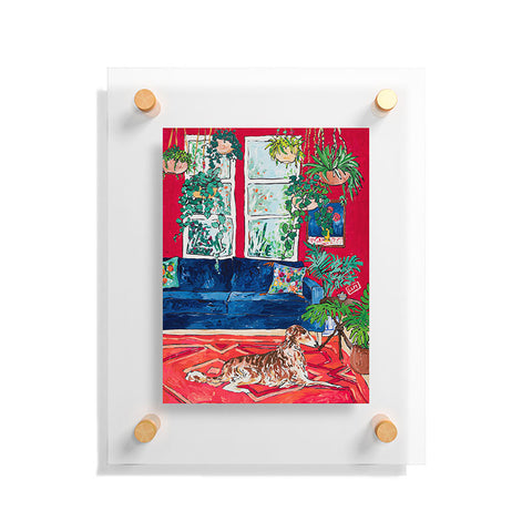 Lara Lee Meintjes Red Interior With Borzoi Dog And House Plants Floating Acrylic Print