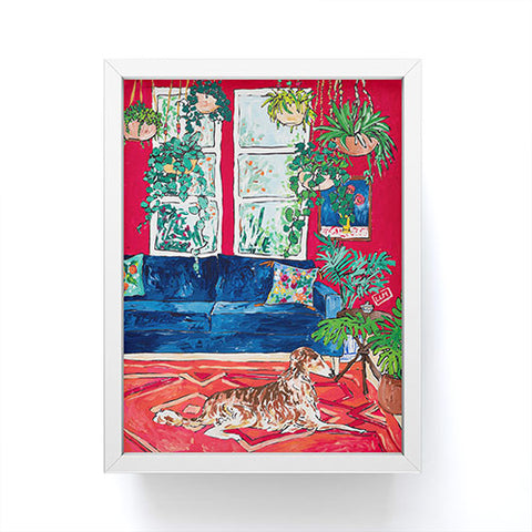 Lara Lee Meintjes Red Interior With Borzoi Dog And House Plants Framed Mini Art Print
