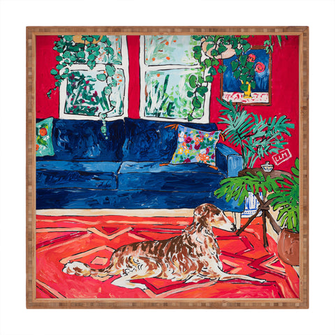 Lara Lee Meintjes Red Interior With Borzoi Dog And House Plants Square Tray