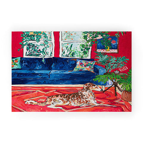 Lara Lee Meintjes Red Interior With Borzoi Dog And House Plants Welcome Mat