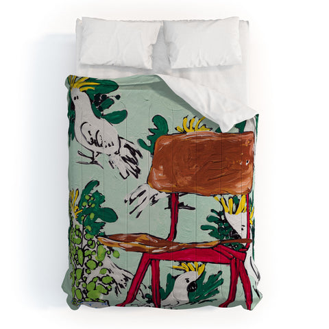 Lara Lee Meintjes School Chair and Mint Cockatoo Wallpaper Comforter