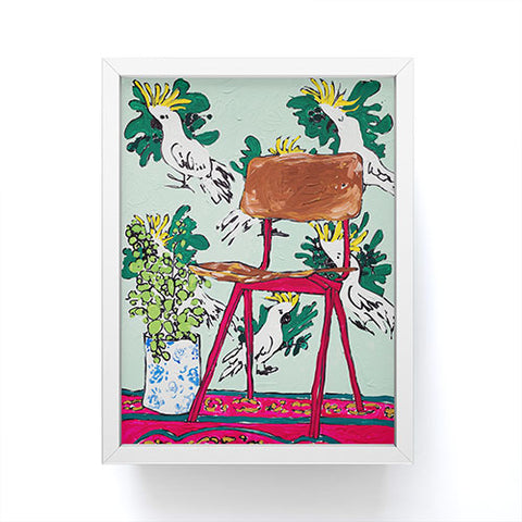 Lara Lee Meintjes School Chair and Mint Cockatoo Wallpaper Framed Mini Art Print