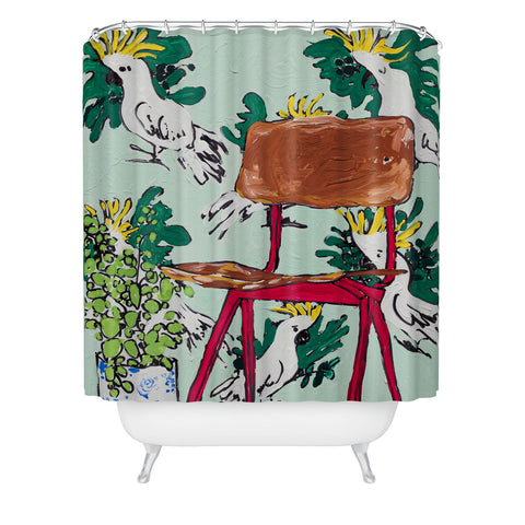 Lara Lee Meintjes School Chair and Mint Cockatoo Wallpaper Shower Curtain