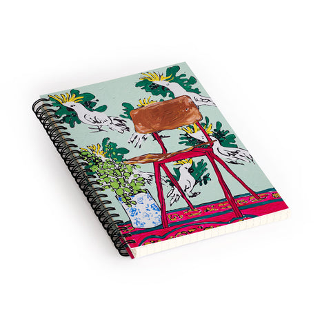 Lara Lee Meintjes School Chair and Mint Cockatoo Wallpaper Spiral Notebook