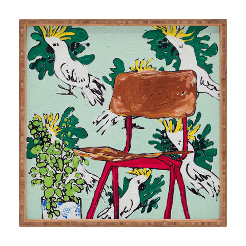 Lara Lee Meintjes School Chair and Mint Cockatoo Wallpaper Square Tray