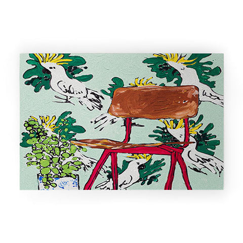Lara Lee Meintjes School Chair and Mint Cockatoo Wallpaper Welcome Mat