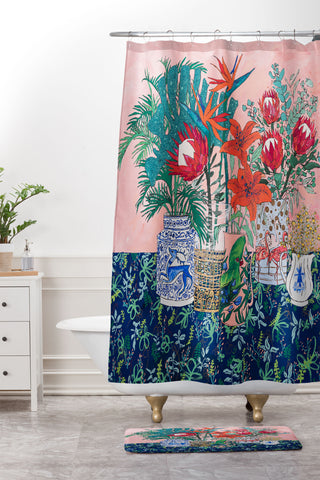 Lara Lee Meintjes The Domesticated Jungle Floral Still Life Art Shower Curtain And Mat