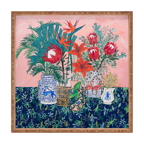 Lara Lee Meintjes The Domesticated Jungle Floral Still Life Art Square Tray