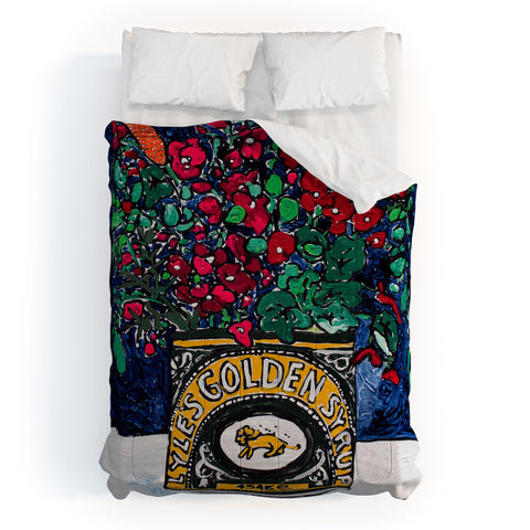 Lara Lee Meintjes Wild Flowers in Golden Syrup Tin on Blue Comforter