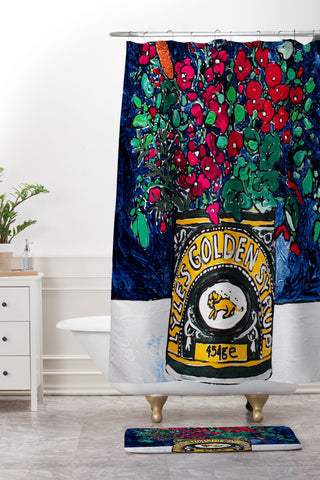 Lara Lee Meintjes Wild Flowers in Golden Syrup Tin on Blue Shower Curtain And Mat