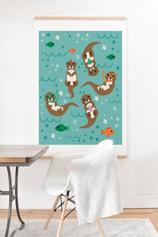 Lathe & Quill Kawaii Otters Playing Underwater Art Print And Hanger