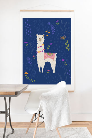 Lathe & Quill Llama on Blue Art Print And Hanger