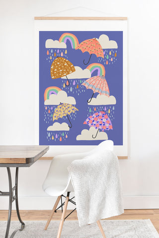 Lathe & Quill Spring Rain with Umbrellas Art Print And Hanger