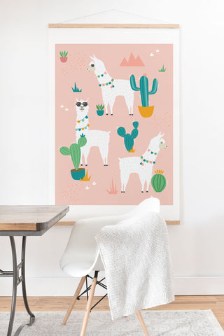 Lathe & Quill Summer Llamas on Pink Art Print And Hanger